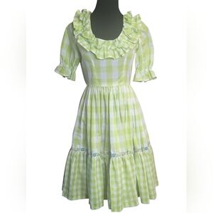Vintage Lime Green Gingham Swing Dress